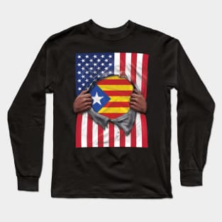 Catalonia Flag American Flag Ripped - Gift for Catalan From Catalonia Long Sleeve T-Shirt